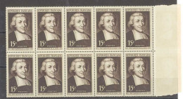 Yvert 882 - Saint Jean Baptiste De La Salle  - Bloc De 10 Timbres Neufs Sans Traces De Charnières - Bord De Feuille - Ungebraucht