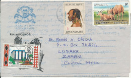 Rwanda Aerogramme Sent To Zambia 10-7-1987  Topic Stamps - Brieven En Documenten