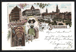 Lithographie Strassburg, Altes Haus, Kaiserpalast, Kleberplatz, Münster L'intérieur  - Andere & Zonder Classificatie