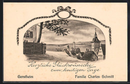 CPA Gerstheim, Vue Partielle, Private Glückwunschkarte Familie Charles Schmitt  - Other & Unclassified