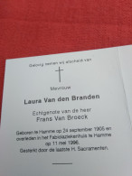 Doodsprentje Laura Van Den Branden / Hamme 24/9/1905 - 11/5/1996 ( Frans Van Broeck ) - Godsdienst & Esoterisme