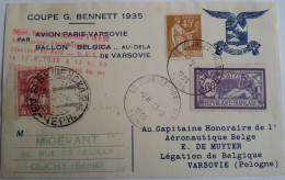 FRANCE -SUPERBE Document  Coupe G. Bennett -Le Bourget (Avion) 13/09/35 Puis Varsovie Le 15 (ballon) -> URRS  Le 17 - 1921-1960: Periodo Moderno