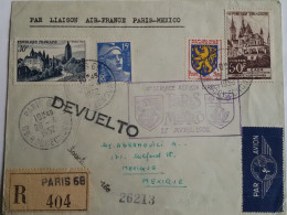 FRANCE - Lettre (enveloppe) Recommandée Du 1er Service Aérien Direct PARIS-MEXICO Le 27/04/1952 - 2 Photos - 1921-1960: Modern Tijdperk