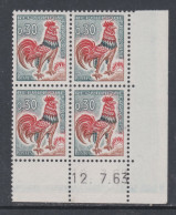 France N° 1331A XX Type Coq De Decaris 0,30 F. En Bloc De 4 Coin Daté Du 12 . 7 . 63 ; Sans Trait, Sans Charnière, TB - 1950-1959