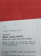 Doodsprentje Maria Josefa Poppe / Sinaai 28/2/1905 Hamme 23/6/1994 ( Désiré Van Damme ) - Godsdienst & Esoterisme