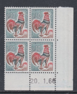 France N° 1331A XX Type Coq De Decaris 0,30 F. En Bloc De 4 Coin Daté Du 20 . 1 . 66 ; Sans Trait, Sans Charnière, TB - 1950-1959