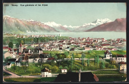 AK Vevey, Vue Generale Et Les Alpes  - Vevey