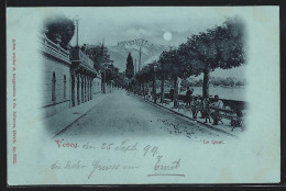 Mondschein-AK Vevey, Le Quai, Allee Mit Bäumen Und Bänken  - Vevey