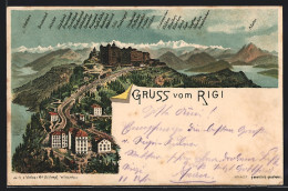 Lithographie Rigi, Rigi-Bahn, Alpengipfel  - Other & Unclassified