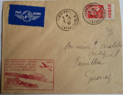 FRANCE - 2 Lettres (enveloppes) 1er Transport Aérien De Courrier Sans Surtaxe Le 7/7/1937 Avec TP PUB 50c Paix -3 Photos - 1921-1960: Moderne