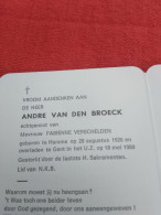 Doodsprentje Andre Van Den Broeck / Hamme 28/8/1926 Gent 18/5/1989 ( Fabienne Verschelden ) - Godsdienst & Esoterisme