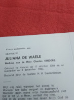 Doodsprentje Juliana De Waele / Hamme 17/10/1909 - 3/12/1980 ( Charles Kinders ) - Religión & Esoterismo
