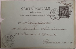 FRANCE - CURIOSITE - Entier 10c Sage Postée De DUBLIN Le 20/03/1890 Pour Bordeaux - Zonder Classificatie