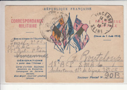 France CPFM Avec Faisceau 7 Drapeaux Alliés, Cachet Postal Départ Vincennes 1.5.18 - 1. Weltkrieg 1914-1918