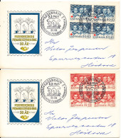 Denmark 2 Covers With Complete Set RED CROSS In Block Of-4 Special Postmark F.F.F. 30th Anniversary 5-3-1965 - Croix-Rouge