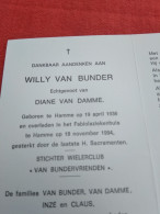 Doodsprentje Willy Van Bunder / Hamme 19/4/1936 - 16/11/1994 ( Diane Van Damme ) - Religion &  Esoterik