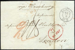 HAMBURG 1843, T 26 SEP, Rote Sonderform Auf Brief Von Berlin (K2) Via - Precursores