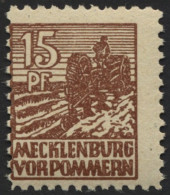 MECKLENBURG-VORPOMMERN 37yd **, 1946, 15 Pf. Mittelsiena, Graues Papier, Pracht, Gepr. Kramp, Mi. 80.- - Sonstige & Ohne Zuordnung