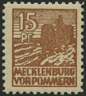 MECKLENBURG-VORPOMMERN 37za **, 1946, 15 Pf. Gelbbraun, Dünnes Papier, Pracht, Gepr. Kramp, Mi. 35.- - Other & Unclassified