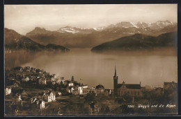 AK Weggis, Ortsansicht Und Die Alpen  - Weggis