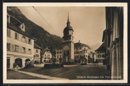 AK Altdorf, Strassenbahn Auf Dem Dorfplatz Mit Telldenkmal  - Tramways