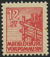 MECKLENBURG-VORPOMMERN 36zb **, 1946, 12 Pf. Rot, Dünnes Papier, Pracht, Gepr. Kramp, Mi. 70.- - Sonstige & Ohne Zuordnung