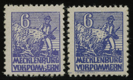 MECKLENBURG-VORPOMMERN 33xa,b **, 1946, 6 Pf. Blauviolett Und Violettblau, Kreidepapier, 2 Prachtwerte, Mi.Nr. 33a Gepr. - Other & Unclassified