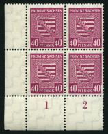 PROVINZ SACHSEN 84Xa  VB **, 1945, 40 Pf. Dkl`lilarosa, Wz. 1X, Im Unteren Linken Eckrandviererblock, Dabei Plattenfehle - Autres & Non Classés