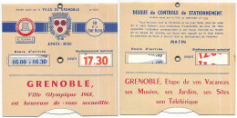 Disque De Stationnement Ville De GRENOBLE X° Jeux Olympiques D'Hiver 1968 Olympic Games 68 - Sonstige & Ohne Zuordnung