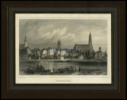 STRAUBING, Gesamtansicht übers Wasser, Stahlstich Von Gerhardt/Poppel Um 1840 - Stiche & Gravuren