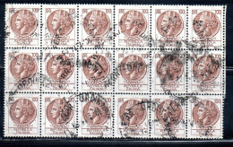 ITALIA REPUBBLICA ITALY REPUBLIC 1968 1976 SIRACUSANA TURRITA STELLE STARS LIRE 100 BLOCCO USATO BLOCK USED OBLITERE' - 1961-70: Usati