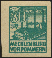MECKLENBURG-VORPOMMERN 39zbU *, 1946, 30 Pf. Dkl`opalgrün, Dünnes Papier, Ungezähnt, Falzrest, Pracht, RR!, Gepr. Thom U - Other & Unclassified