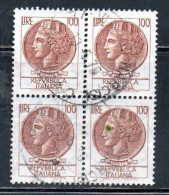 ITALIA REPUBBLICA ITALY REPUBLIC 1968 1976 SIRACUSANA TURRITA STELLE STARS LIRE 100 QUARTINA USATA BLOCK USED OBLITERE' - 1961-70: Gebraucht