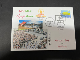 26-5-2024 (6 Z 14) Paris Olympic Games 2024 - Torch Relay (Etape 16 In Poitiers (25-5-2024) With OZ Stamp - Summer 2024: Paris