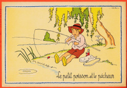 32476 / (•◡•)  ◉ ♥️ BARRE-DAYEZ Petit Poisson Et Pecheur Par JACK 1426-G Série Fable La FONTAINE 1950s Litho 29x20,5 - Sonstige & Ohne Zuordnung