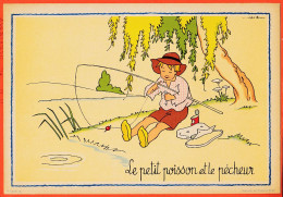 32490 / ⭐ ♥️ BARRE-DAYEZ Petit Poisson Et Pecheur Par JACK (1426-G) Série Fable La FONTAINE 1950s Litho 29x20,5 - Other & Unclassified