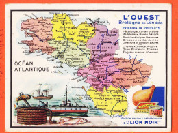 32480 / ⭐ Chromo Carte Géographique OUEST BRETAGNE VENDEE Finistere-Morbihan-Vendee-Loire-Maine Cirage LION NOIR  - Géographie