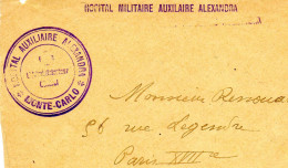 MONACO.1916. "HOPITAL AUXILIAIRE ALEXANDRA -MONTE-CARLO".(devant De Lettre) - 1. Weltkrieg 1914-1918