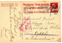 SUISSE.1917.E.P.COURRIER DES INTERNÉS. CROIX-ROUGE SERBE. GENEVE (SUISSE). CENSURES SERBE .AUTRICHIENNE  - Marcofilia