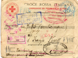 ITALIE. 1916.RARE. CROIX-ROUGE ITALIENNE.PRIS.GUERRE AUTRICHIEN. LETTRE CHARGEE.CENSURE - Marcofilía