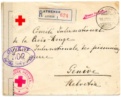 GRECE.1916. CROIX-ROUGE HELLENIQUE.L.R.POUR LA SUISSE..CENSURE FRANCE. - Flammes & Oblitérations