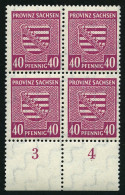 PROVINZ SACHSEN 84Xa  VB **, 1945, 40 Pf. Dkl`lilarosa, Wz. 1X, Im Unterrandviererblock, Dabei Plattenfehler I, Pracht,  - Andere & Zonder Classificatie