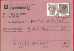 AVVISO DI RICEVIMENTO (MOD.23(1976) DA MILANO *2.1.80* - 1971-80: Storia Postale