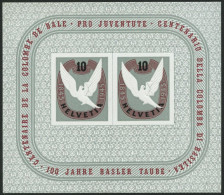 SCHWEIZ BUNDESPOST Bl. 12 **, 1945, Block Basler Taube, Pracht, Mi. 160.- - Blocks & Sheetlets & Panes