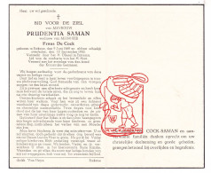 DP Prudentia Saman ° Stekene 1869 † 1950 X Frans De Cock - Devotieprenten