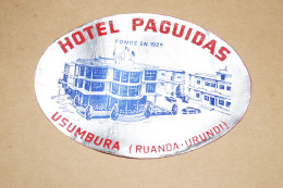 Ancienne Publicité Congo Belge,Hotel Paguidas,Usumbura (Ruanda - Urundi) 110 Mm/80 Mm. - Publicidad