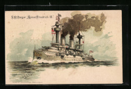 Künstler-AK Johann Georg Siehl-Freystett: S. M. S. Kriegsschiff Kaiser Wilhelm II. Auf Hoher See  - Warships