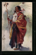 AK Indianer Mit Umhang Und Stab  - Indiaans (Noord-Amerikaans)