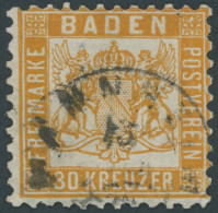 BADEN 22a O, 1862, 30 Kr. Lebhaftgelborange, Geprüft Brettl: Rechts Unten Leicht Repariert, Rechts Senkrechter Knick, Mi - Usados