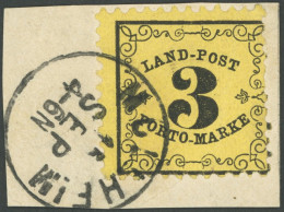 BADEN LP 2y BrfStk, 1864, 3 Kr. Schwarz Auf Dkl`gelb, K1 MÜLLHEIM, üblich Zentriertes Und Gezähntes Prachtbriefstück, Ge - Usados